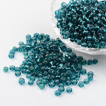 6/0 Round Silver Lined Round Hole Glass Seed Beads, Light Sea Green, 4mm, Hole: 1.5mm, about 496pcs/50g(X-SEED-A005-4mm-51A)
