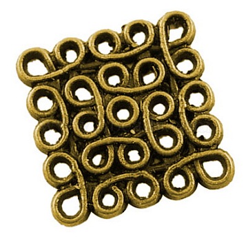 Tibetan Style Filigree Links, Alloy, Cadmium Free & Lead Free & Nickel Free, Square, Antique Golden Color, Size: about 15mm long, 15mm wide, 1.5mm thick, hole: 1.5mm(X-TIBEP-EA166YKG-AG-FF)