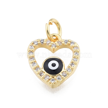 Golden Black Heart Brass+Cubic Zirconia+Enamel Charms