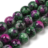 Natural Larvikite Beads Strands, Dyed, Round, Dark Green, 8~8.5mm, Hole: 1mm, about 47~49pcs/strand, 14.5 inch~14.9 inch(37~38cm)(G-E443-A37)