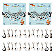 Space Theme Alloy Astronaut with Moon/Star Pendant Locking Stitch Markers, Zinc Alloy Lobster Clasp Stitch Marker, Mixed Color, 3.5~3.8cm, 6 style, 2pcs/style, 12pcs/set(HJEW-AB00075)