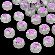 Luminous Acrylic Beads, Horizontal Hole, Flat Round with Random Mixed Letters, Dark Violet, 10x6mm, Hole: 2mm, about 1500~1580pcs/500g(LACR-Q003-001E)