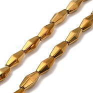 Electroplate Synthetic Magnetic Hematite Beads Strands, Faceted, Rhombus, Golden Plated, 12~12.5x5.5~6mm, Hole: 1.2mm, about 31~33pcs/strand, 16.54~16.93''(42~43cm)(G-E602-05B)