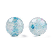 Transparent Resin Beads, with Shell, Round, Deep Sky Blue, 12x11.5mm, Hole: 1.5~3mm(RESI-N034-01-E01)