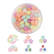 396pcs Luminous Acrylic Beads, Transparent & Opaque Letter Arcylic Beads Set, Glow in the Dark, Heart & Oval & Star & Round & Flat Round, Mixed Color, 7~13.5x7~13.5x3.5~9.5mm, Hole: 1.2~4mm(DIY-FS0002-37)