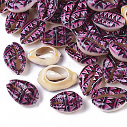 Printed Natural Cowrie Shell Beads, No Hole/Undrilled, with Triangle Pattern, Purple, 18~21x12~15x7mm(SSHEL-R047-01-E04)