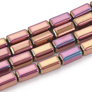 Electroplate Non-magnetic Synthetic Hematite Beads Strands, Cuboid, Rainbow Plated, 8x4x4mm, Hole: 1mm, about 50pcs/strand, 16.14 inch(G-N0322-10D)