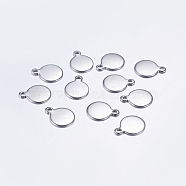 304 Stainless Steel Charms, Stamping Blank Tag, Flat Round, Stainless Steel Color, 11x8x0.8mm, Hole: 1.2mm(X-STAS-L198-23P)