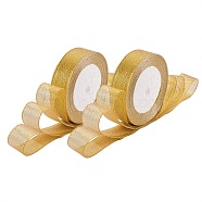 Glitter Metallic Ribbon, Sparkle Ribbon, Gold, 1 inch(25~26mm), about 25yards/rolls, 5rolls/group(OCOR-T001-25mm-JC)