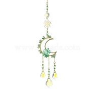 Natural Green Aventurine & Glass Pendants Decoration, with 304 Stainless Steel Split Rings, Moon & Sun, 300mm(HJEW-JM01479-01)