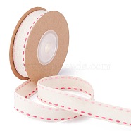 Stitched Edge Ribbon, Polycotton Ribbon, for Gift Packaging, Pink, 5/8 inch(15mm), about 5 yards/roll(OCOR-L044-06A)