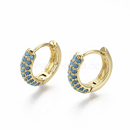 Brass Micro Pave Cubic Zirconia Huggie Hoop Earrings, Real 18K Gold Plated, Nickel Free, Ring, Light Sky Blue, 13x15.5x4mm, Pin: 0.8mm(EJEW-R144-004D-NF)
