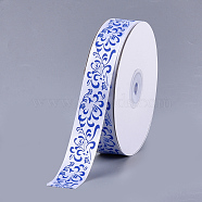 Single Face Satin Ribbon, Polyester Ribbon, Flower Pattern, Cornflower Blue, 1 inch(25mm), about 50yards/roll(45.72m/roll)(SRIB-T005-01O)