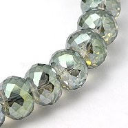 Electorplated Glass Beads, Rainbow Plated, Faceted, Rondelle, Dark Sea Green, 16x10mm(EGLA-E005-02)