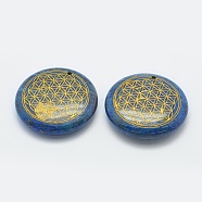 Natural Lapis Lazuli Pendants, Flat Round with Seed of Life/Sacred Geometry, 39x9.5mm, Hole: 1.5mm(G-O163-D01)