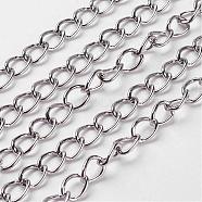 Iron Chains, Unwelded, Twisted Chains, Unwelded, Oval, with Spool, Lead Free & Nickel Free, Platinum, 8x6x1mm(CH-DK1.0-P-FF)