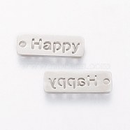 5Pcs 304 Stainless Steel Pendants, Inspirational Message Pendants, Rectangle with Word Happy, Stainless Steel Color, 17x6x1mm, Hole: 1.5mm(STAS-FS0001-05P)