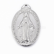 304 Stainless Steel Pendants, Oval with Virgin Mary, Stainless Steel Color, 31.5x21x3mm, Hole: 2mm(X-STAS-H400-29P)