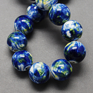 Handmade Porcelain Beads, Round, Blue, 8mm, Hole: 2mm(X-PORC-Q197-8mm-04)