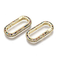 Brass Micro Pave Cubic Zirconia Spring Gate Rings, Nickel Free, Oval, Colorful, Real 16K Gold Plated, 28.5x14.5x4mm, Inner Diameter: 22.5x8mm(ZIRC-S066-030-NF)