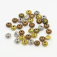Mixed Color Tibetan Style Alloy Bicone Corrugated Spacer Beads, Cadmium Free & Lead Free, 7.8x5.5mm, Hole: 1mm, about 250pcs/200g(TIBEB-X0027-RS)