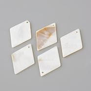 Freshwater Shell Pendants, Rhombus, Creamy White, 37~39x24~26x2mm, Hole: 1~1.5mm(SHEL-Q008-44A)