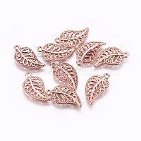 Tibetan Style Alloy Pendants, Leaf, Rose Gold, 18x10.5x1.5mm, Hole: 1.2mm