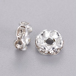Rhinestone Spacer Beads, Grade A,Brass, Rondelle, Silver Color Plated, Size:about 6mm in diameter, hole:1mm(RSB04C14)