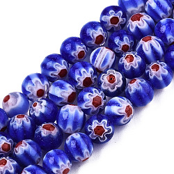 Round Millefiori Glass Beads Strands, Royal Blue, 6mm, Hole: 1mm, about 67pcs/strand, 14.7 inch(X-LK-P001-33)