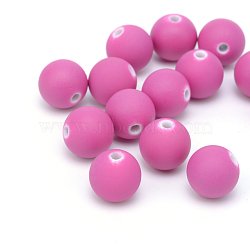 Spray Painted Acrylic Beads, Rubberized Style, Round, Camellia, 10x9.5mm, Hole: 2mm, about 950pcs/500g(ACRP-S672-10mm-12)