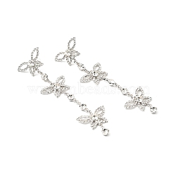 Crystal Rhinestone & Clear Cubic Zirconia Stud Earrings, Brass Long Tassel Drop Earrings with 925 Sterling Silver Pin for Women, Platinum, Butterfly Pattern, 106mm, Pin: 0.8mm(EJEW-C037-01C-P)