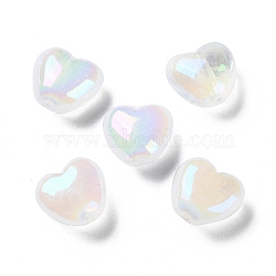 Opaque Acrylic Beads, AB Color, Heart, White, 9x10x5.5mm, Hole: 1.5mm(MACR-F079-01)
