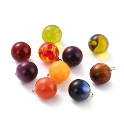 Resin Pendants, with Golden Plated Alloy Findings, Round, Mixed Color, 18x14mm, Hole: 1.5mm(PALLOY-C157-14)