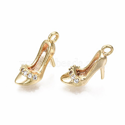Brass Mirco Pave Clear Cubic Zirconia Charms, Nickel Free, High-Heeled Shoes Shape, Real 18K Gold Plated, 9.5x12x5mm, Hole: 1.4mm(KK-T056-85G-NF)