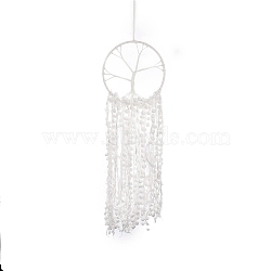 Cotton Cord Woven Web/Net with Feather Hanging Ornaments, for Home Living Room Bedroom Wall Decorations, Tree of Life, White, 815mm(HJEW-G025-11)