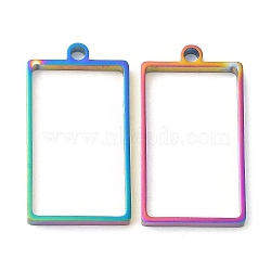 304 Stainless Steel Open Back Bezel Rectangle Pendants, For DIY UV Resin, Epoxy Resin, Pressed Flower Jewelry, Rainbow Color, 31x17x3mm, Hole: 2.2mm, Inner Diameter: 26x15mm(STAS-Z040-06A-RC)