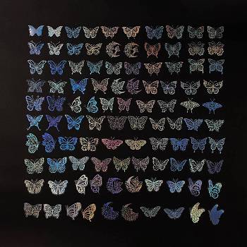 Butterfly PET Waterproof Laser Stickers Sets, Adhesive Decals for DIY Scrapbooking, Photo Album Decoration, Colorful, 41~66x49~69x0.1mm, 100pcs/bag