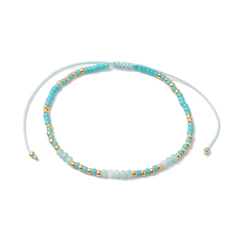 Bohemian Style Natural Amazonite & Glass Braided Bead Bracelet, Inner Diameter: 2~3-1/8 inch(5~7.95cm)