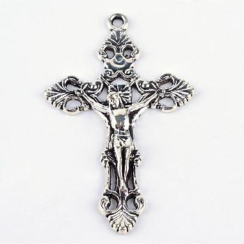 Tibetan Style Alloy Pendants, For Easter, Crucifix Cross, Cadmium Free & Lead Free, Antique Silver, 55.5x34x5mm, Hole: 2mm, about 190pcs/1000g
