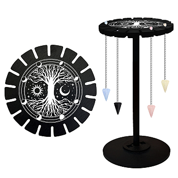 Wooden Wheel, Wooden Display Shelf, Black Holder Stand, Rustic Divination Pendulum Storage Rack, Witch Stuff, Tree of Life, Wheel: 120x8mm, 2pcs, Studdle: 288x12mm, 1pc