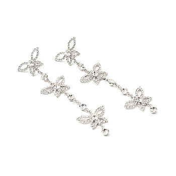 Crystal Rhinestone & Clear Cubic Zirconia Stud Earrings, Brass Long Tassel Drop Earrings with 925 Sterling Silver Pin for Women, Platinum, Butterfly Pattern, 106mm, Pin: 0.8mm