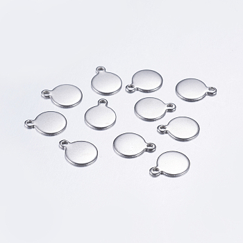 304 Stainless Steel Charms, Stamping Blank Tag, Flat Round, Stainless Steel Color, 11x8x0.8mm, Hole: 1.2mm