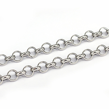 304 Stainless Steel Rolo Chains, Belcher Chains, Unwelded, Stainless Steel Color, 5x1.5mm