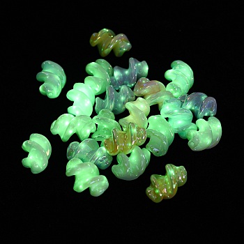 UV Plating Opaque Luminous Acrylic Beads, Iridescent, Spiral, Mixed Color, 22x15x14mm, Hole: 1.6mm