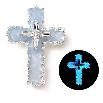 Luminous Alloy Resin Pendants, Glow in the Dark, Glass Cross Charms, Blue Violet, 29x21x5.5mm, Hole: 1.5mm