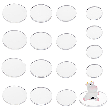16Pcs 4 Style Flat Round Acrylic Display Base, for Miniatures, Models and Garage Kits, Clear, 29.5~59.5x4mm, 4pcs/style