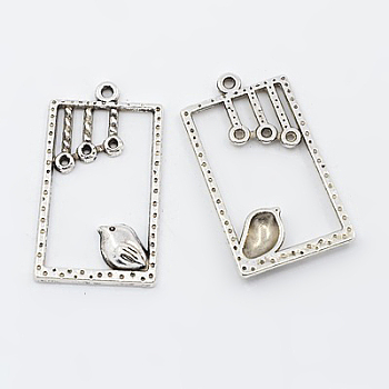 Tibetan Style Alloy Pendants, Rectangle with Bird, Lead Free and Cadmium Free, Antique Silver, 34x19x2.5mm, hole: 2mm, Lead Free, Nickel Free and Cadmium Free