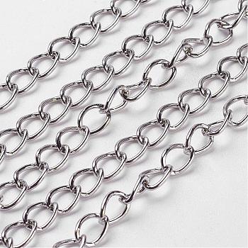 Iron Chains, Unwelded, Twisted Chains, Unwelded, Oval, with Spool, Lead Free & Nickel Free, Platinum, 8x6x1mm