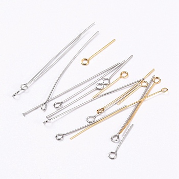 Stainless Steel Eye Pins, Mixed Style, Mixed Color, 21 Gauge, 20~50x0.7mm, Hole: 1.6mm