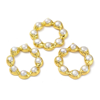 Natural Pearl Big Pendants, Round Ring Charms with Rack Plating Brass Findings, Long-Lasting Plated, Golden, 48~52x46~49x7.5~8mm, Hole: 1.5mm